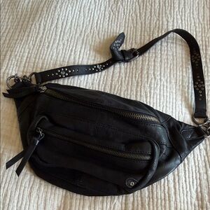 Free People Black Leather Studded Crossbody Bag